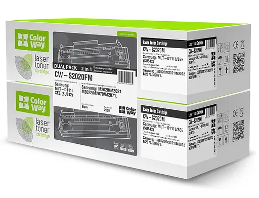 Картридж Samsung MLT-D111S, Black, SL-M2020/M2070, 2 x 1000 стор, ColorWay, Dual Pack (CW-S2020FM)