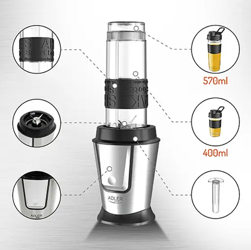 Персональный блендер с двумя бутылками Adler AD 4081 с охлаждающей вставкой - фото 9