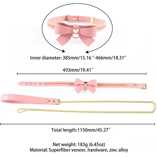 Поводок Lockink Sevanda Love Heart Butterfly LeaTher Collar Set - Pink - фото 6