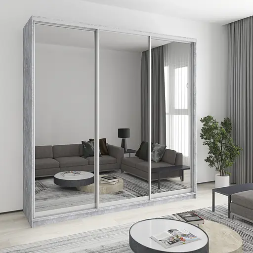 Шафа-купе тридверна MebelStar Комбо AL 3 Дзеркала 240x45x240 см Бетон (MBS-2220)