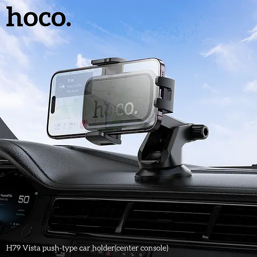 Автотримач для телефона HOCO H79 Vista push-type car holder (center console) Black Metal Gray - фото 8