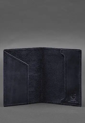 Кожаная обложка для паспорта с картой Украины синий Crazy Horse - фото 5