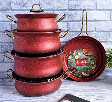 Набір каструль O.M.S. Collection 3045 з гранітним покриттям з кришками Червоний (Туреччина) - фото 5