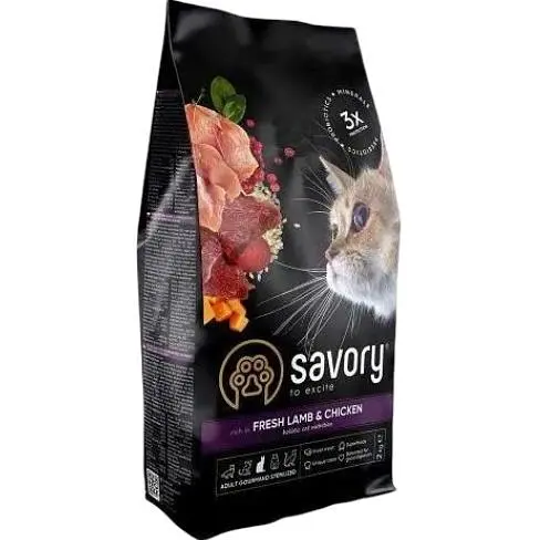Сухой корм Savory для стерилизованных кошек со свежим ягненком и курицей 2 кг - фото 1