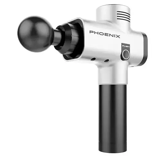 Массажный ударный пистолет триггерных точек Phoenix A2 (4 насадки) кнопочный Серый - фото 2