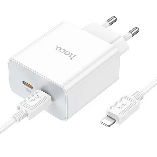 Адаптер сетевой HOCO Type-C to Lightning Cable Leader dual port(2C) charger C108A 2Type-C 35W белые - фото 9