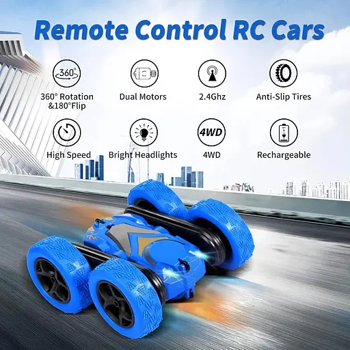Автомобили с дистанционным управлением RC Stunt Car Toys для мальчиков и девочек, 2.4 ГГц, двухсторонние 360° Flips 4WD - фото 4