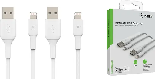Belkin Кабель USB-A > Lightning подзарядка/синхронизация 1м, 12Вт, PVC, (2 Pack), белый - фото 6