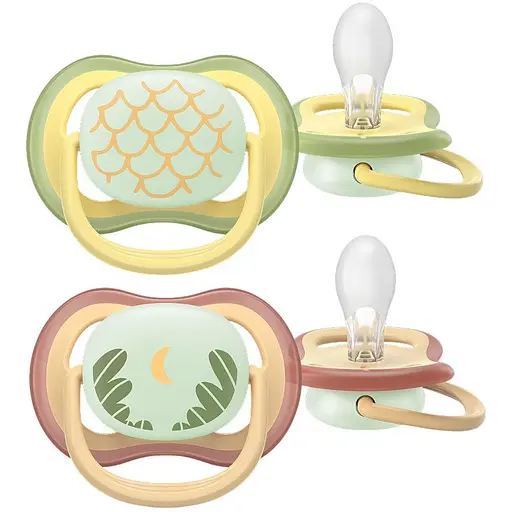 Пустышка Philips Avent Ultra Air ночная 0-6 мес. 2 шт. бежевая (SCF376/27)