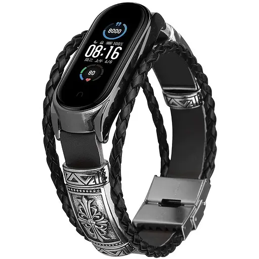 Ремінець вінтажний Carprie для фітнес-браслета Xiaomi Mi Band 5 і 6 Type D Black black