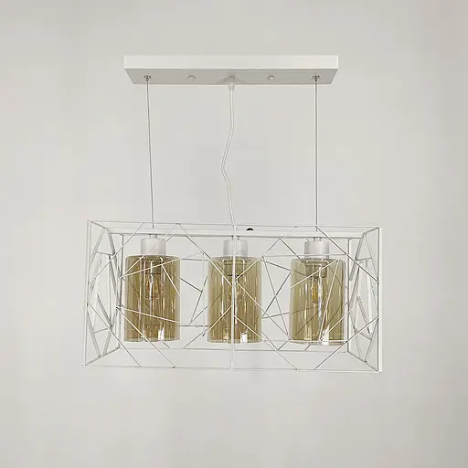 Світильник Лофт у білому корпусі на 3 янтарних плафони | Арт. 12120/3 WT+AM | Line F - фото 1