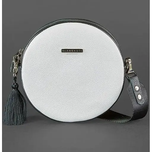 Кругла жіноча шкіряна сумочка Tablet чорно-біла - фото 1