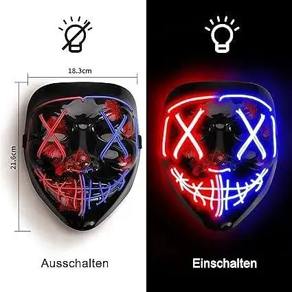 Маска на Хэллоуин со светодиодной подсветкой AnanBros The Purge Mask 3 режима освещения для косплей-вечеринки - фото 6