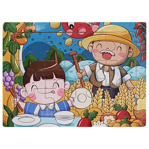 Дитячий деревяний пазл-вкладиш На дачі у діда MD 1343-10, 12 елементів