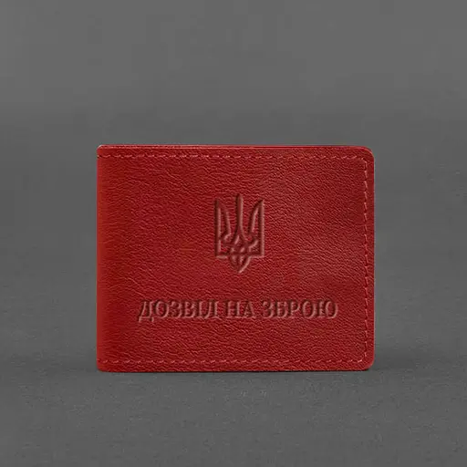 Кожаная обложка для разрешения на оружие красная - фото 5