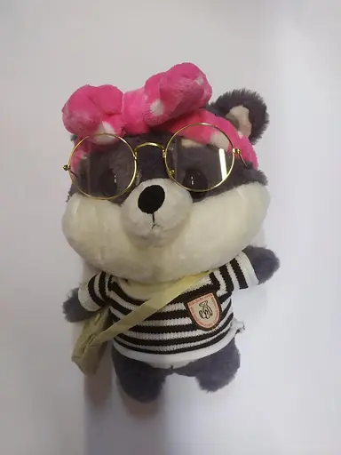 Собачка Lalafanfan м'який плюшевий Сіба-Іну в одязі та в окулярах сірий в полоску - фото 1