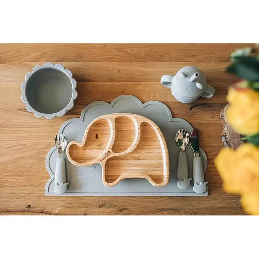 Столові прибори дитячі FreeON Elephant металеві з силіконовою ручкою сірі - фото 2