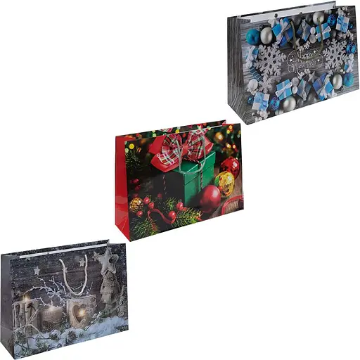 Пакет подарочный "Новогодний" 5053 цветной, большой горизонтальный 36 х 25 х 8,5см Микс - фото 1