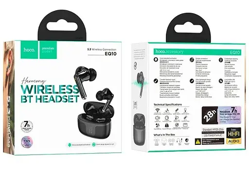 Бездротові TWS навушники Hoco EQ10, вакуумні, BT5.3, 40mAh, 300mAh, 7h, black - фото 3