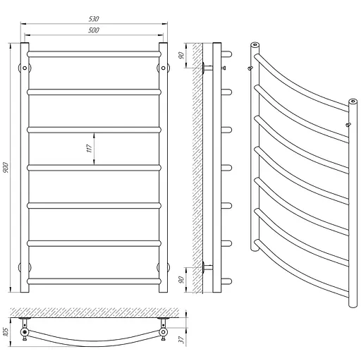 Водяна рушникосушка Laris Флеш П7 500x900 74100010, Хром - фото 4