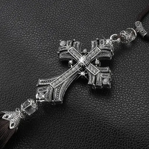 Хрест висотою 8.5 см Ісуса Християнський на дзеркало заднього виду з металу та кристалів, 1 шт - фото 5