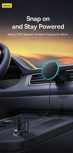 Держатель с беспроводной зарядкой для авто Baseus CW01 Magnetic 15W черный - фото 9