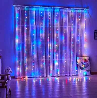 Новогодняя светодиодная гирлянда-штора Роса 3x3 м с 300 цветными LED лампочками и питанием USB - фото 2
