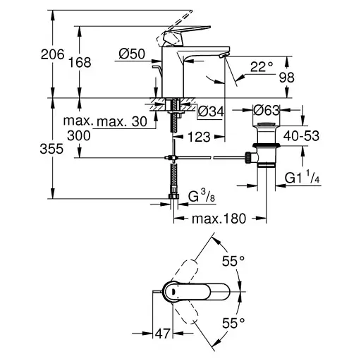 Змішувач для умивальника Grohe EuroSmart Cosmopolitan М-size одноважільний Хром 30412 - фото 4