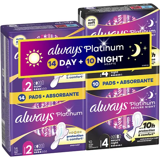 Набір гігієнічних прокладок Always Platinum Super Розмір 2, 14 шт. + Secure Night Розмір 4, 10 шт. - фото 2