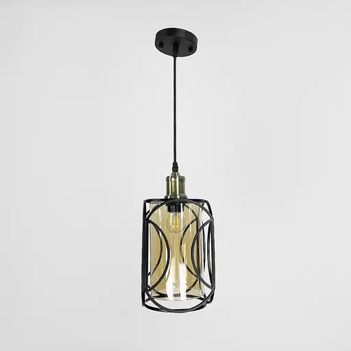 Стильний чорний підвіс із янтарним плафоном з серії Лофт | Арт. 12055/1 BK+AM | Line F - фото 5