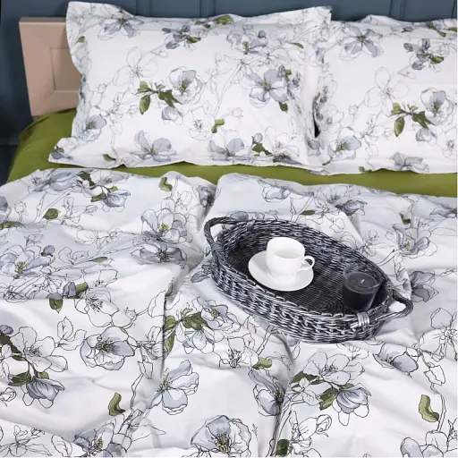 Простыня на резинке MirSon Поплин 00-1 Olive Flowers 90х190 см зеленая (2200009699481) - фото 3