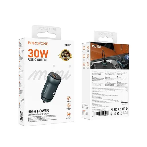 Адаптер автомобильный Borofone Fresh single port PD car charger BZ32 |1Type-C, 30W/3A, PD/QC| - фото 2