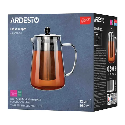Заварник Ardesto Gemini Milano 950 мл боросиликатное стекло нержавеющая сталь прозрачный - фото 2