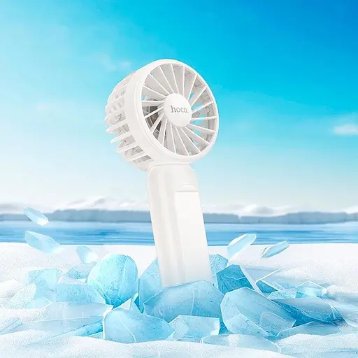 Портативный ручной вентилятор Hoco HX60 на аккумуляторе 1200mAh с ручкой мини ветродуйка Белый - фото 6