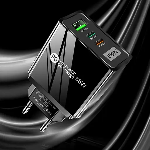 Зарядний пристрій Mirrow USB 2-Type-C Super Charge/Quick Charge 3.0 PD 58W Black (КУ050840) - фото 4
