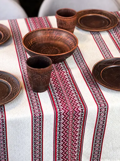 Лляна скатертина різдвяна з українським орнаментом "Рандеву червоний" - 150х110 см - фото 15