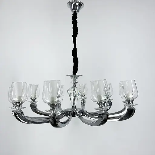 Люстра на 10 подвійних плафонів із елементами чорної екошкіри Line.F S 865/10 BK - фото 1