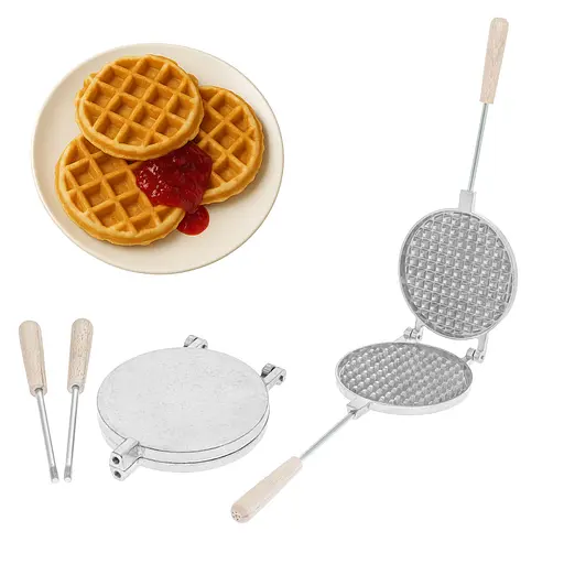 Форма алюминиевая круглая для выпечки толстых бельгийских венских вафлей (вафельница) со съемными ручками, RS Серый 87097 - фото 1