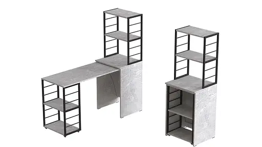 Стіл-тумба трансформер Смарт 3/2 з етажеркою Ferrum-decor 1430x1450x600 Чорний метал ДСП Бетон 16 мм (FRD-105122)