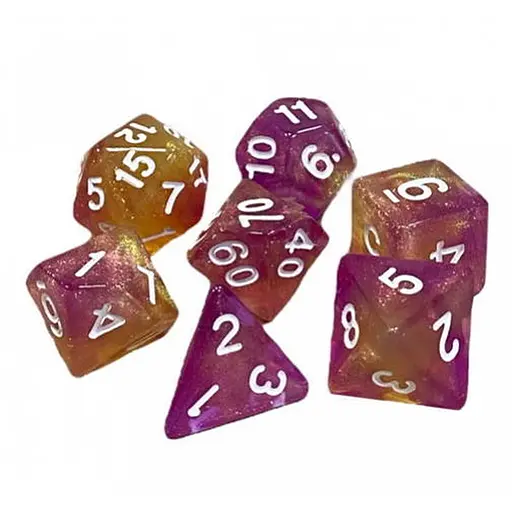 Набор кубиков Double Color Glitter 7 Dice Set - Yellow-Pink , 7 шт. (g7dglitdc12) - фото 1