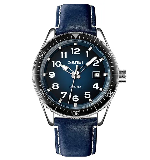 Skmei 9232LSIBU Silver-Blue-Leather Strap