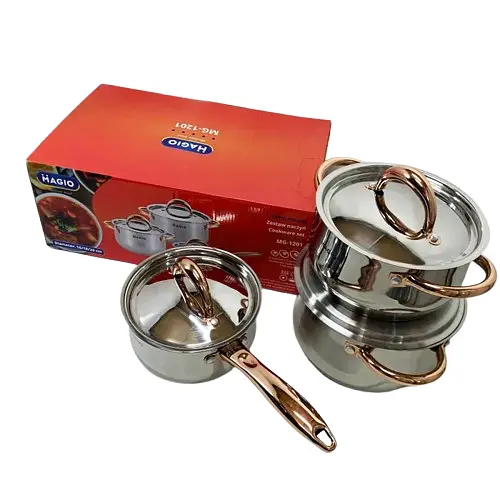 Набор кухонной посуды Magio VG-1201 с антипригарным покрытием из нержавеющей стали 1,9 л 2,6 л 3,6 л - фото 5