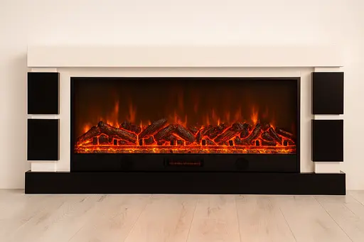 Електричний камін Logos Long 158 1500Вт Bluetooth звук потріскування дров Black with white (10080143)Электрический камин Logos Lon - фото 3