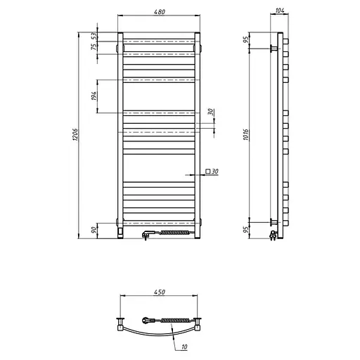 Электрический полотенцесушитель Navin Avalon 480x1200 Sensor правая, черный муар 10-043153-5010, Черный матовый, Правое, Электронный - фото 8