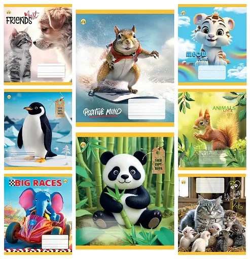 Зошити учнівські 12 аркушів коса лінія Тверда Мікс 2, 25 шт. в упаковці