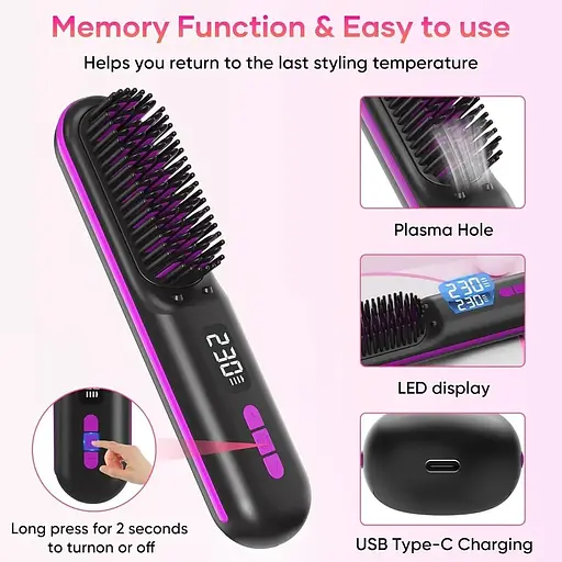 Бездротова щітка для випрямлення волосся Baimistar SD2306 з 9 температурами, 10000 мАг, акумуляторна батарея - фото 3