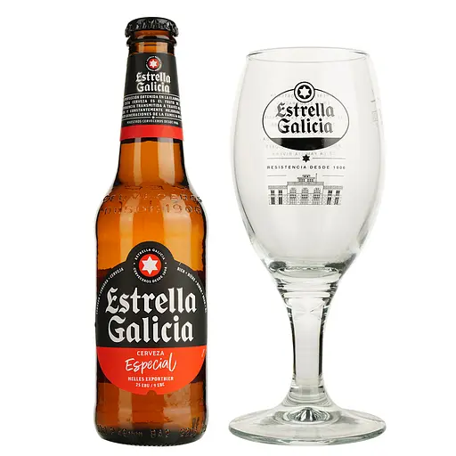 Уценка. Набор пива Estrella Galicia Especial светлое 5.5% 1.98 л (0.33 л х 6 шт.) + бокал в подарочной упаковке - фото 5