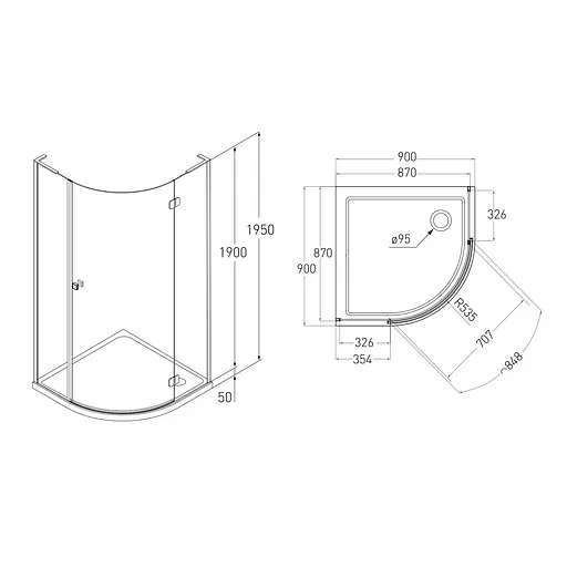 Душевая кабина угловая Volle Benita 90x90 распашная прозрачное стекло 8 мм с поддоном PUF хром 1017.114601R4 коробки, Правая, прозрачная, хром - фото 2