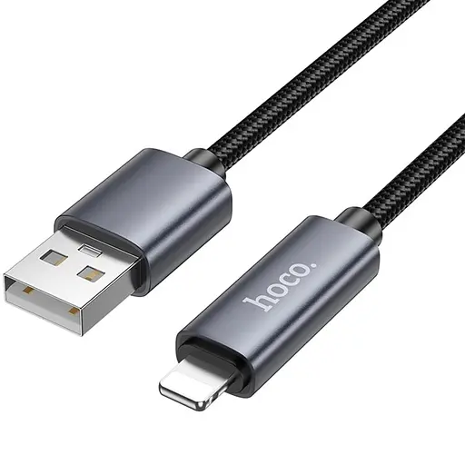 Дата кабель Hoco X112 Favor with display USB to Lightning 2.4A (1m) Black - фото 2