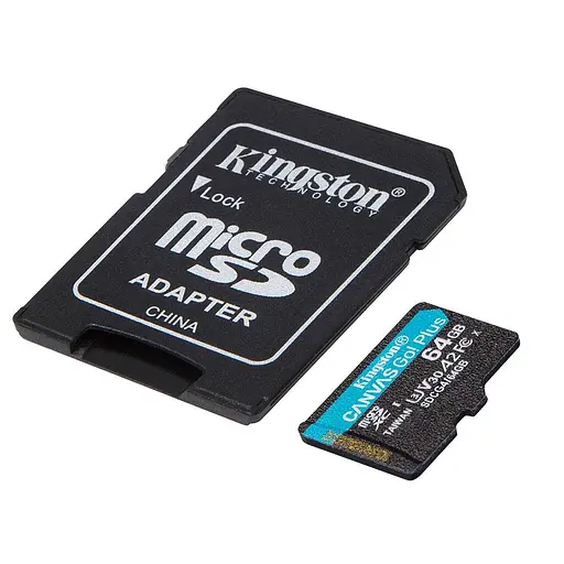 Карта памяти microSDXC (UHS-1 U3) Kingston Canvas Go! Plus 64Gb 10 A2 V30 (R200MB/s) (adapter SD) - фото 3